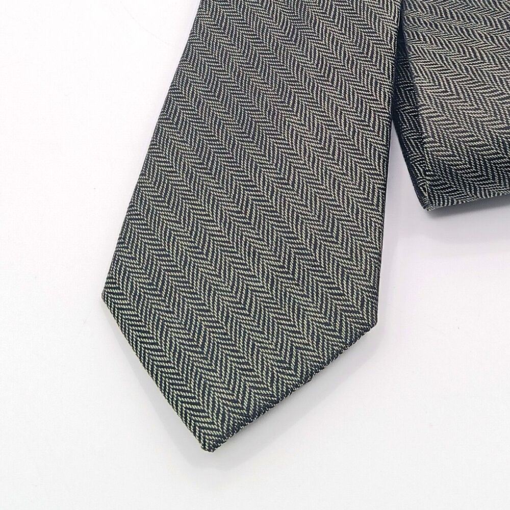 Joseph Abboud Silk Tie Mens 62” Solid Dark Green Woven Chevron Classic NWT